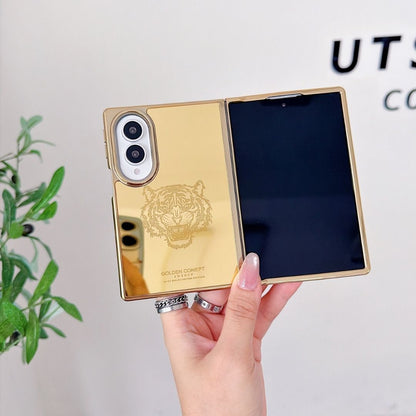 Luxury 24K Gold-Plated Lion Engraved Mirror Finish Protective Case for Samsung Galaxy Z Fold Series