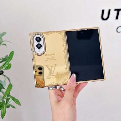 Luxury 24K Gold-Plated Lion Engraved Mirror Finish Protective Case for Samsung Galaxy Z Fold Series