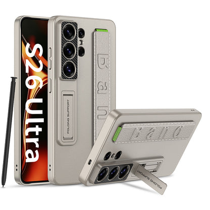 Green Leather Case with Foldable Stand & S Pen Slot for Samsung Galaxy S26 Ultra