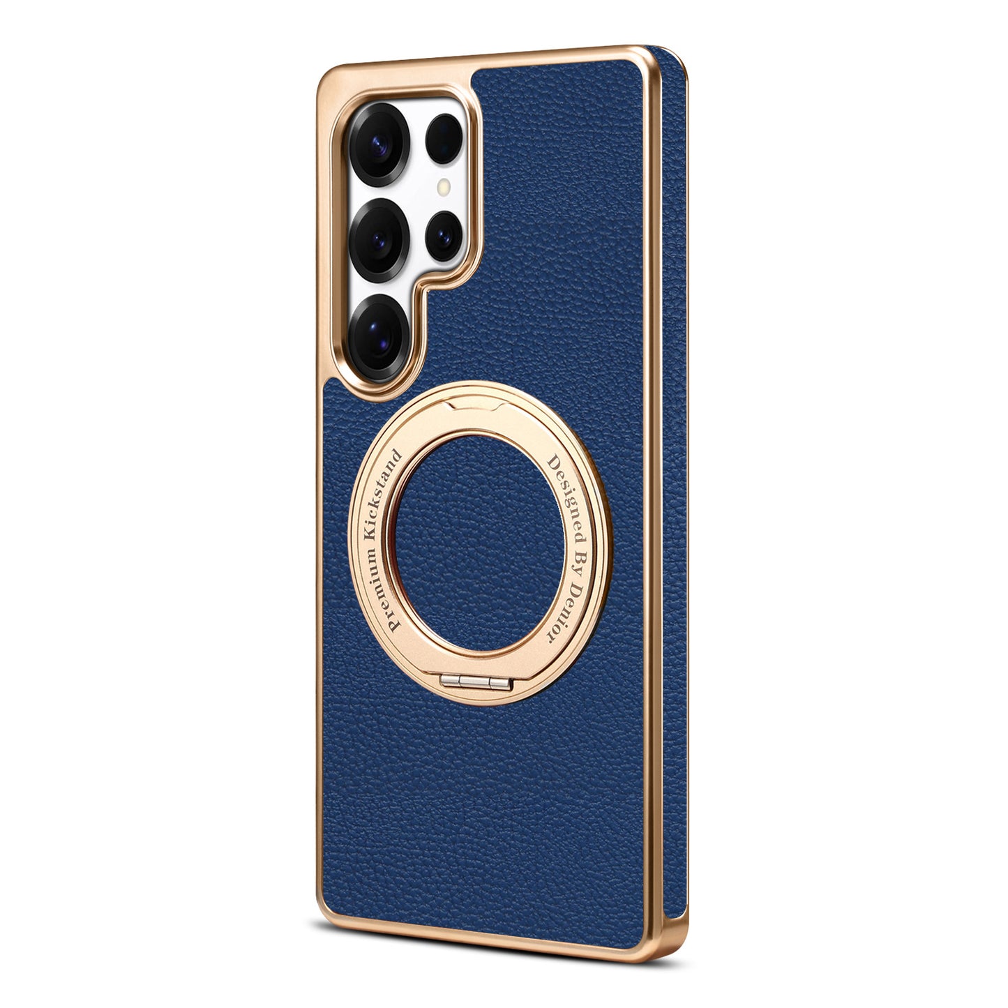 Premium Leather Back Case with Metal Frame & Ring Stand for S24 Ultra
