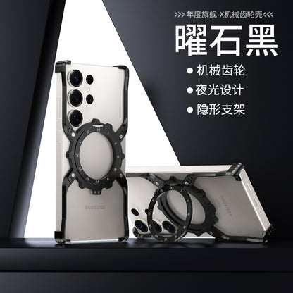 Metal Gear Ring Stand Phone Case with Hidden Kickstand and Camera Protection