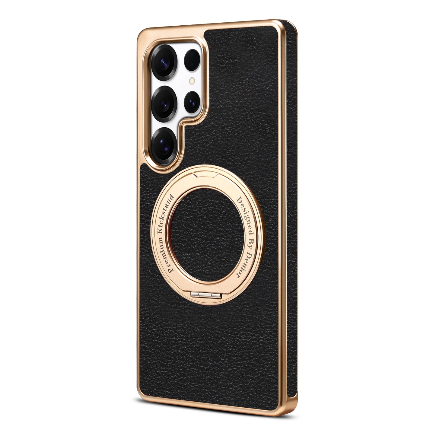 Premium Leather Back Case with Metal Frame & Ring Stand for S24 Ultra