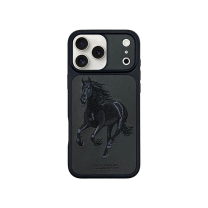 Embroidered Horse Design Back Cover for iPhone with Leather Finish & Shock Protection