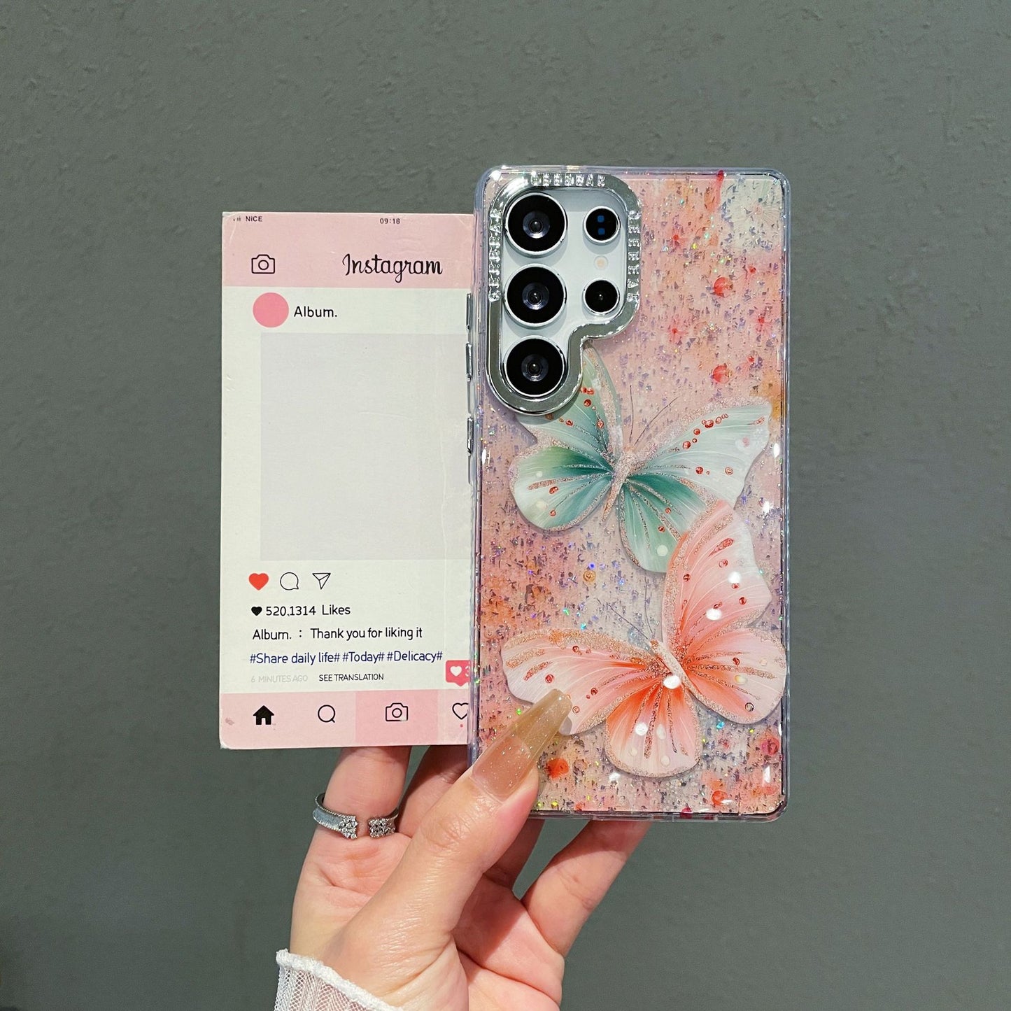 Butterfly & Floral Glitter Mobile Covers – Diamond Border Transparent Designer Cases
