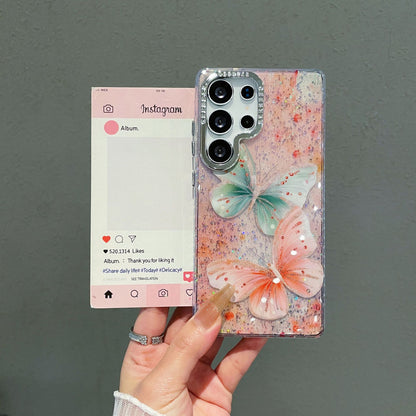 Butterfly & Floral Glitter Mobile Covers – Diamond Border Transparent Designer Cases