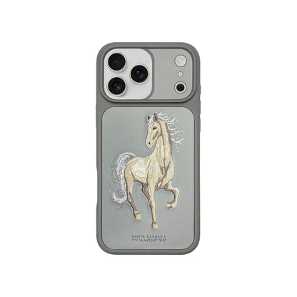 Embroidered Horse Design Back Cover for iPhone with Leather Finish & Shock Protection