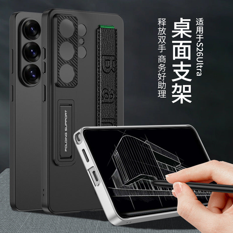 Green Leather Case with Foldable Stand & S Pen Slot for Samsung Galaxy S26 Ultra