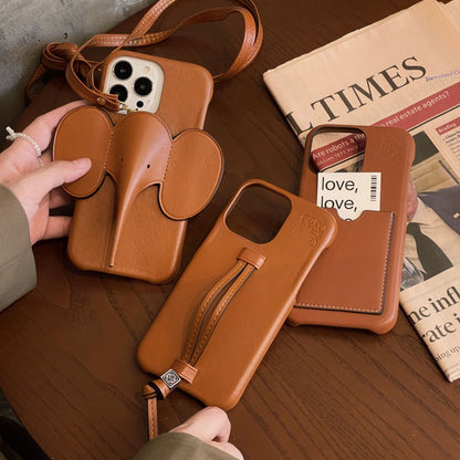 Premium Leather Mobile Cover Collection – Elephant Design, Strap Case & Card Holder Case