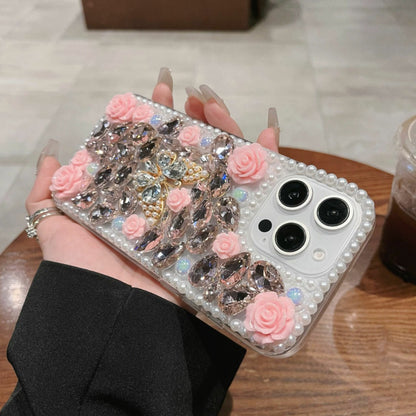 Luxury Pearl Butterfly Mobile Cover – 3D Crystal Rose Designer Case