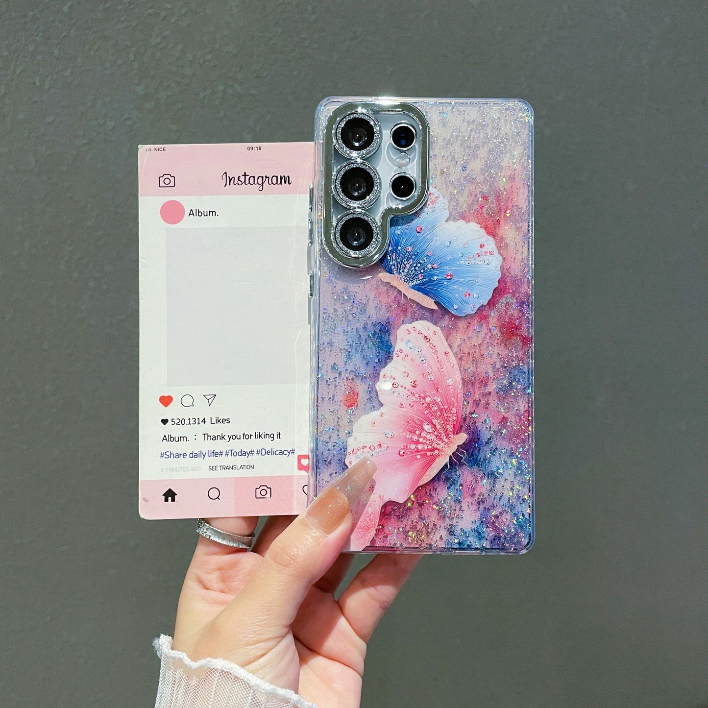 Butterfly & Floral Glitter Mobile Covers – Diamond Border Transparent Designer Cases