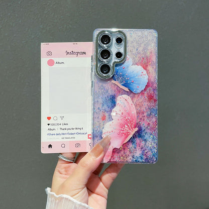 Butterfly & Floral Glitter Mobile Covers – Diamond Border Transparent Designer Cases