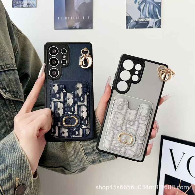 Designer Card Holder Phone Case with Metal Ring Charm and Camera Protection