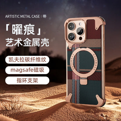 Luxury Metal Frame Phone Case with Fabric Texture & Ring Holder