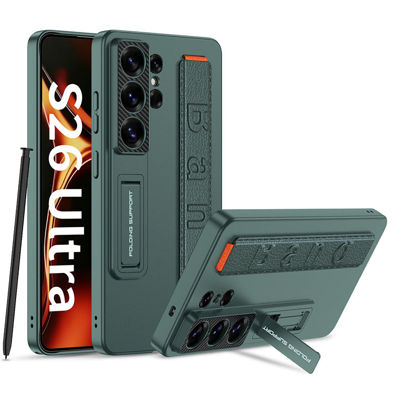 Green Leather Case with Foldable Stand & S Pen Slot for Samsung Galaxy S26 Ultra