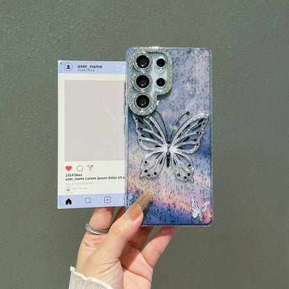 Butterfly & Floral Glitter Mobile Covers – Diamond Border Transparent Designer Cases