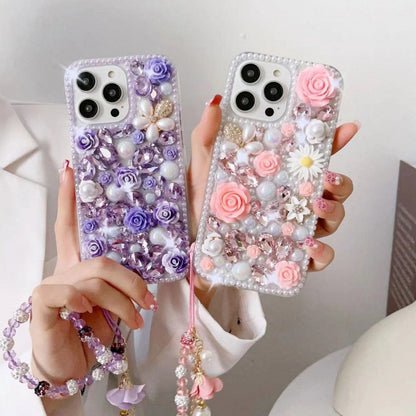 Luxury Pearl Butterfly Mobile Cover – 3D Crystal Rose Designer Case