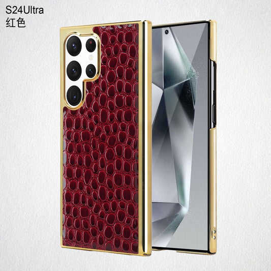Luxury Crocodile Texture Leather Case with Metal Frame for S24 Ultra