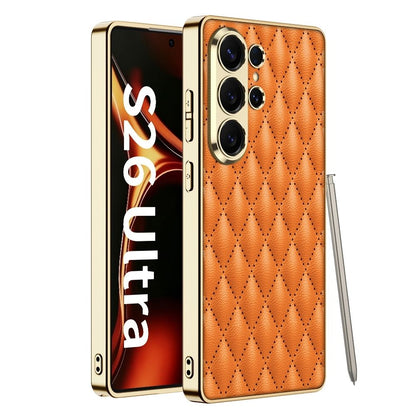 Premium Quilted Leather Phone Case with Metal Frame and S Pen Holder