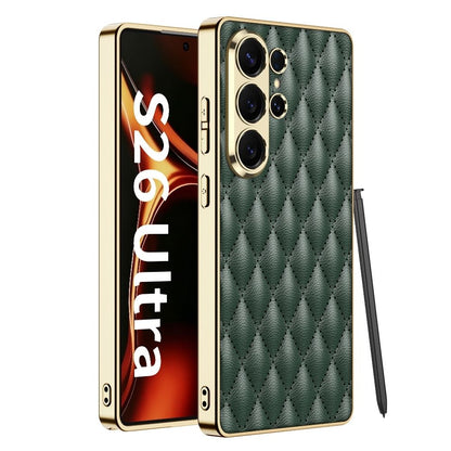 Premium Quilted Leather Phone Case with Metal Frame and S Pen Holder