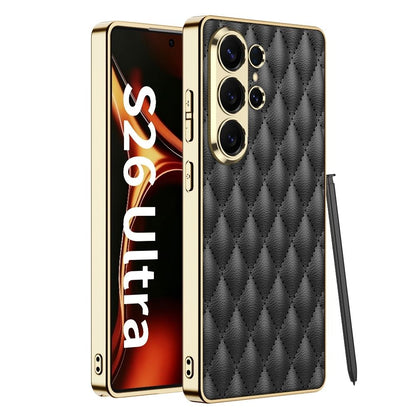 Premium Quilted Leather Phone Case with Metal Frame and S Pen Holder