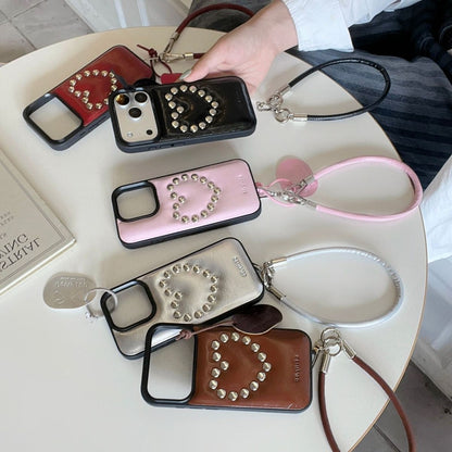 Stud Heart Phone Case with Wrist Strap
