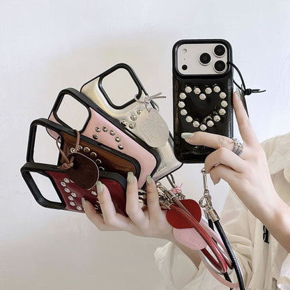 Stud Heart Phone Case with Wrist Strap