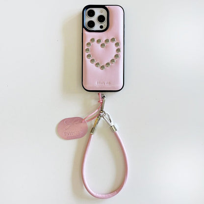 Stud Heart Phone Case with Wrist Strap