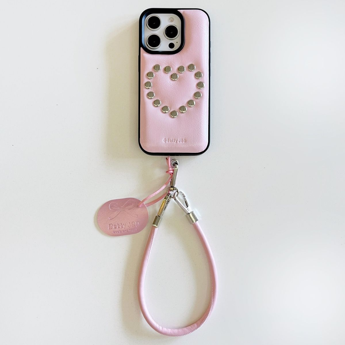 Stud Heart Phone Case with Wrist Strap