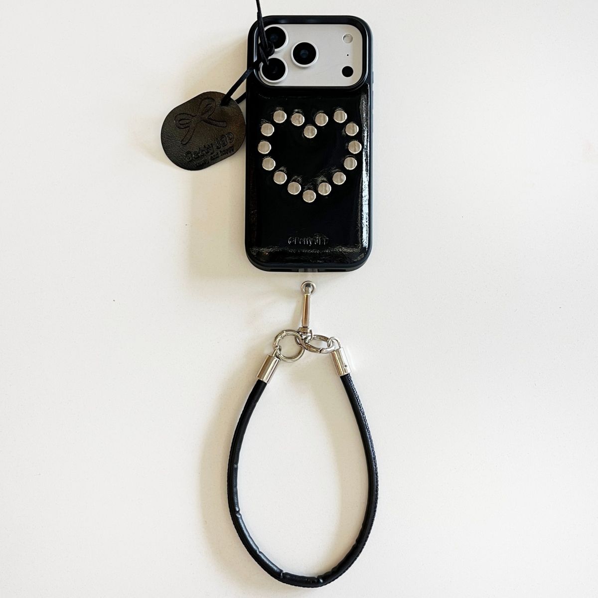 Stud Heart Phone Case with Wrist Strap