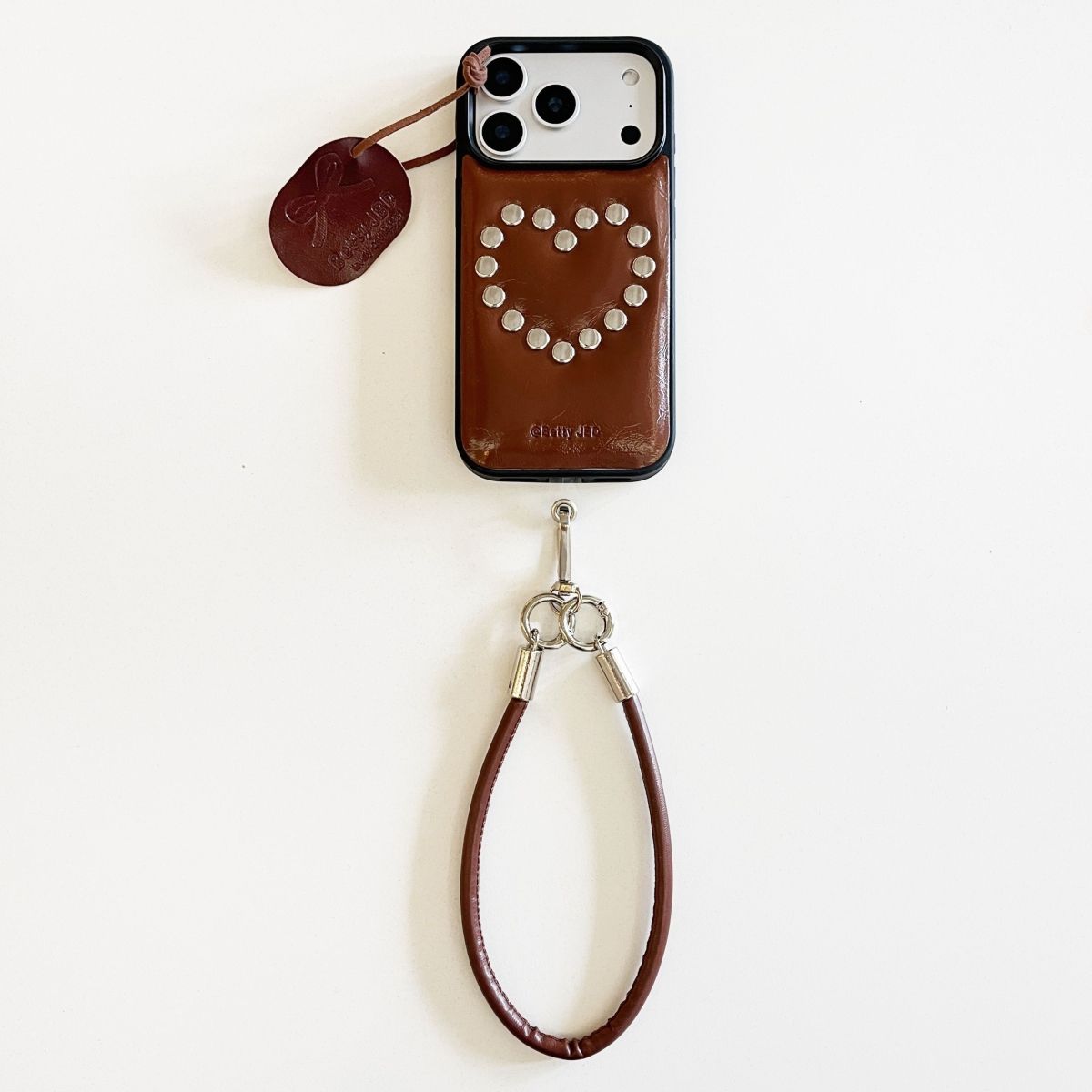 Stud Heart Phone Case with Wrist Strap