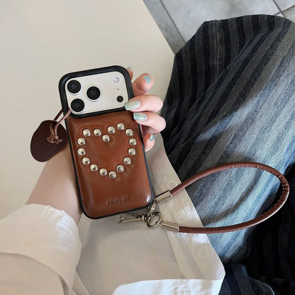Stud Heart Phone Case with Wrist Strap
