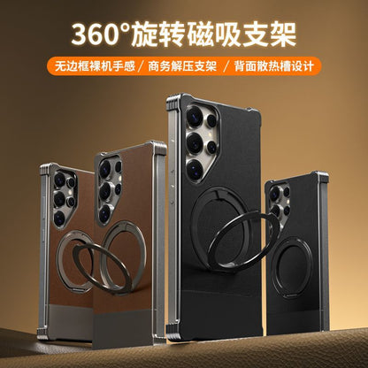Rotating Magnetic Ring Stand Leather Finish Mobile Camera Protection