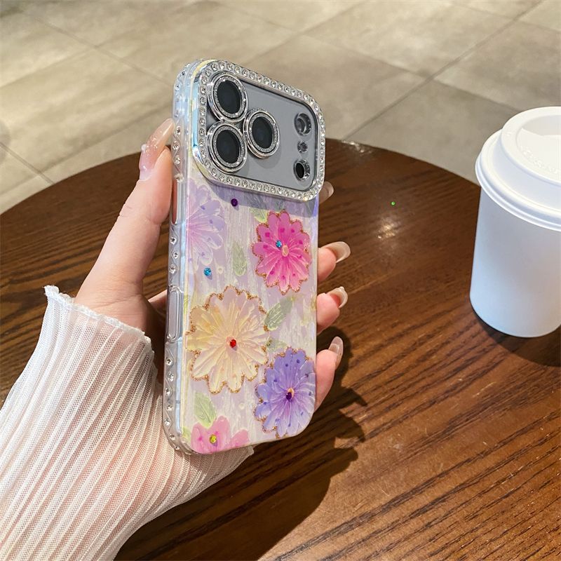 Luxury Crystal Floral iPhone Case – 3D Flower Glitter Designer Cover