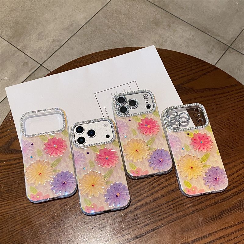 Luxury Crystal Floral iPhone Case – 3D Flower Glitter Designer Cover