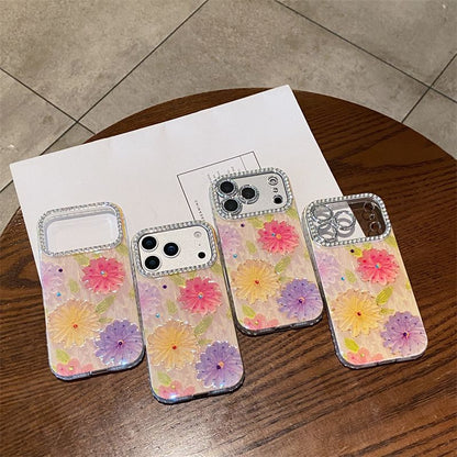 Luxury Crystal Floral iPhone Case – 3D Flower Glitter Designer Cover