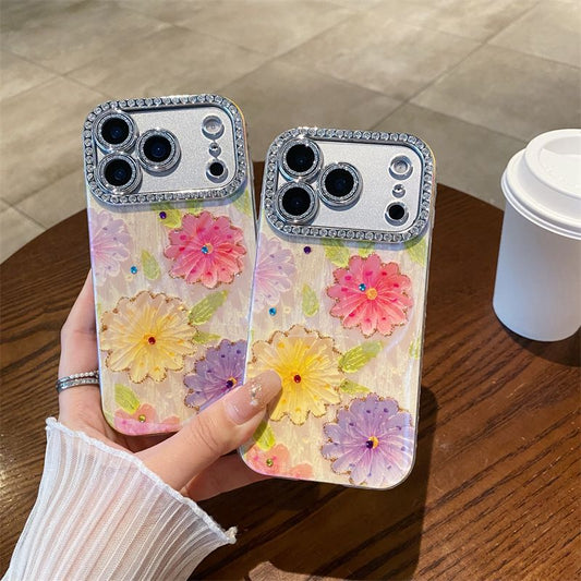 Luxury Crystal Floral iPhone Case – 3D Flower Glitter Designer Cover