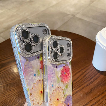 Luxury Crystal Floral iPhone Case – 3D Flower Glitter Designer Cover
