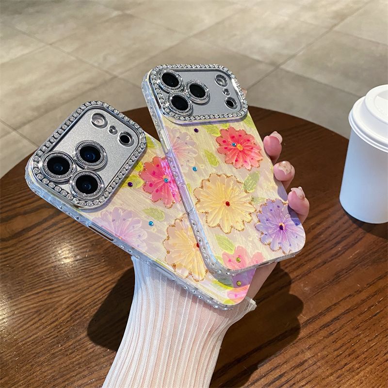 Luxury Crystal Floral iPhone Case – 3D Flower Glitter Designer Cover