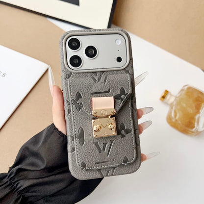 Brown Textured Back Cover with Lock Detail for iPhone