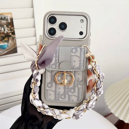 Designer Chain Strap Card Holder Back Cover Compatible with iPhone Models