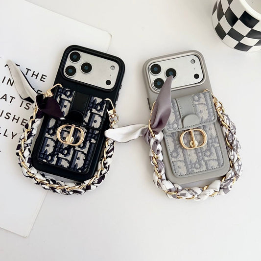 Designer Chain Strap Card Holder Back Cover Compatible with iPhone Models