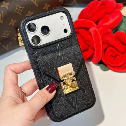 Luxury Leather Card Holder Back Cover with Metal Lock Compatible with iPhone Models