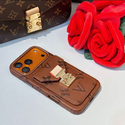 Luxury Leather Card Holder Back Cover with Metal Lock Compatible with iPhone Models