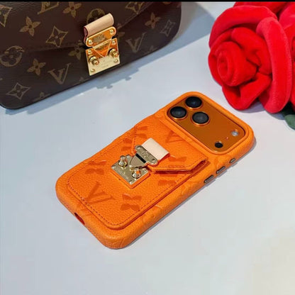 Luxury Leather Card Holder Back Cover with Metal Lock Compatible with iPhone Models