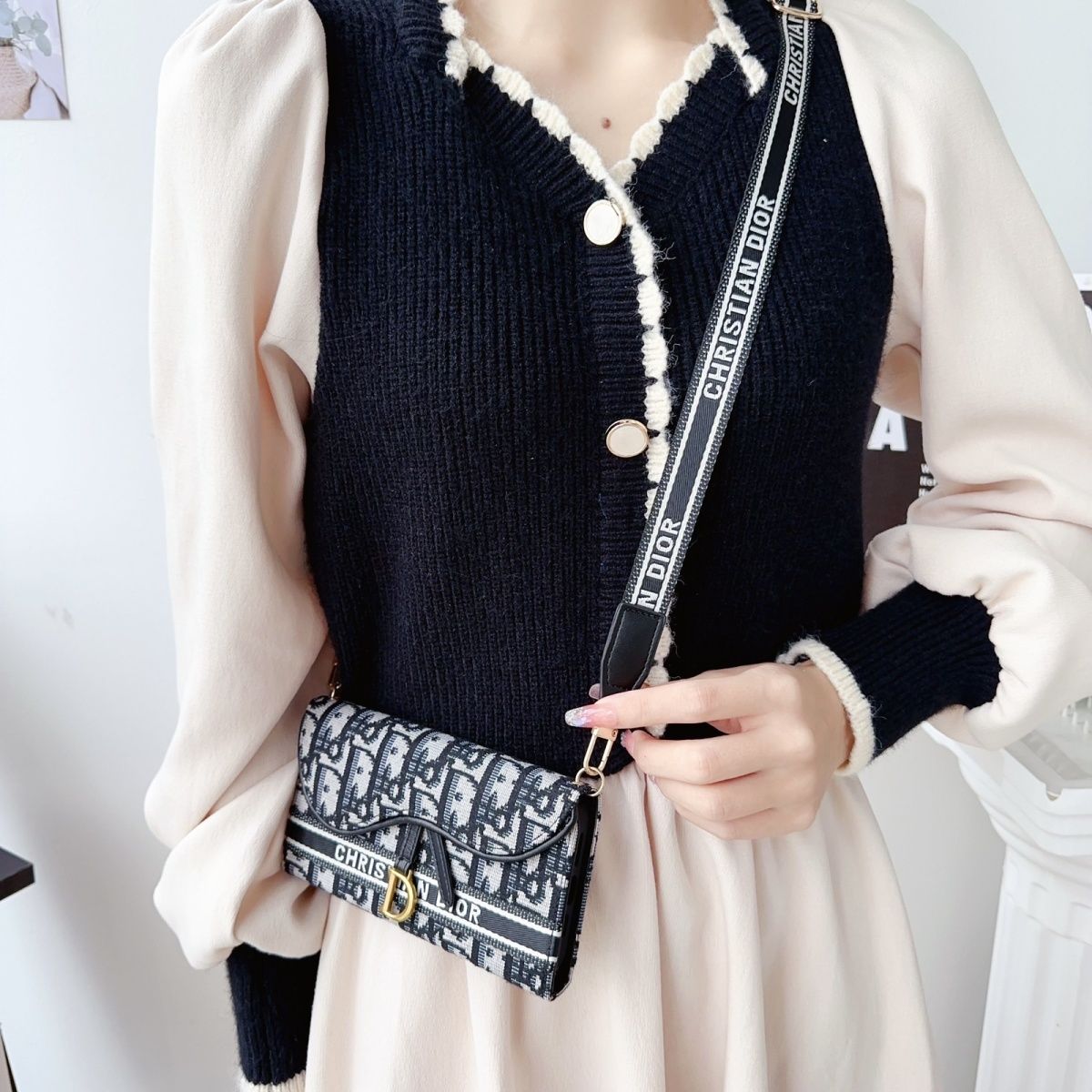 Monogram Pattern Back Cover with Chain Strap for iPhone