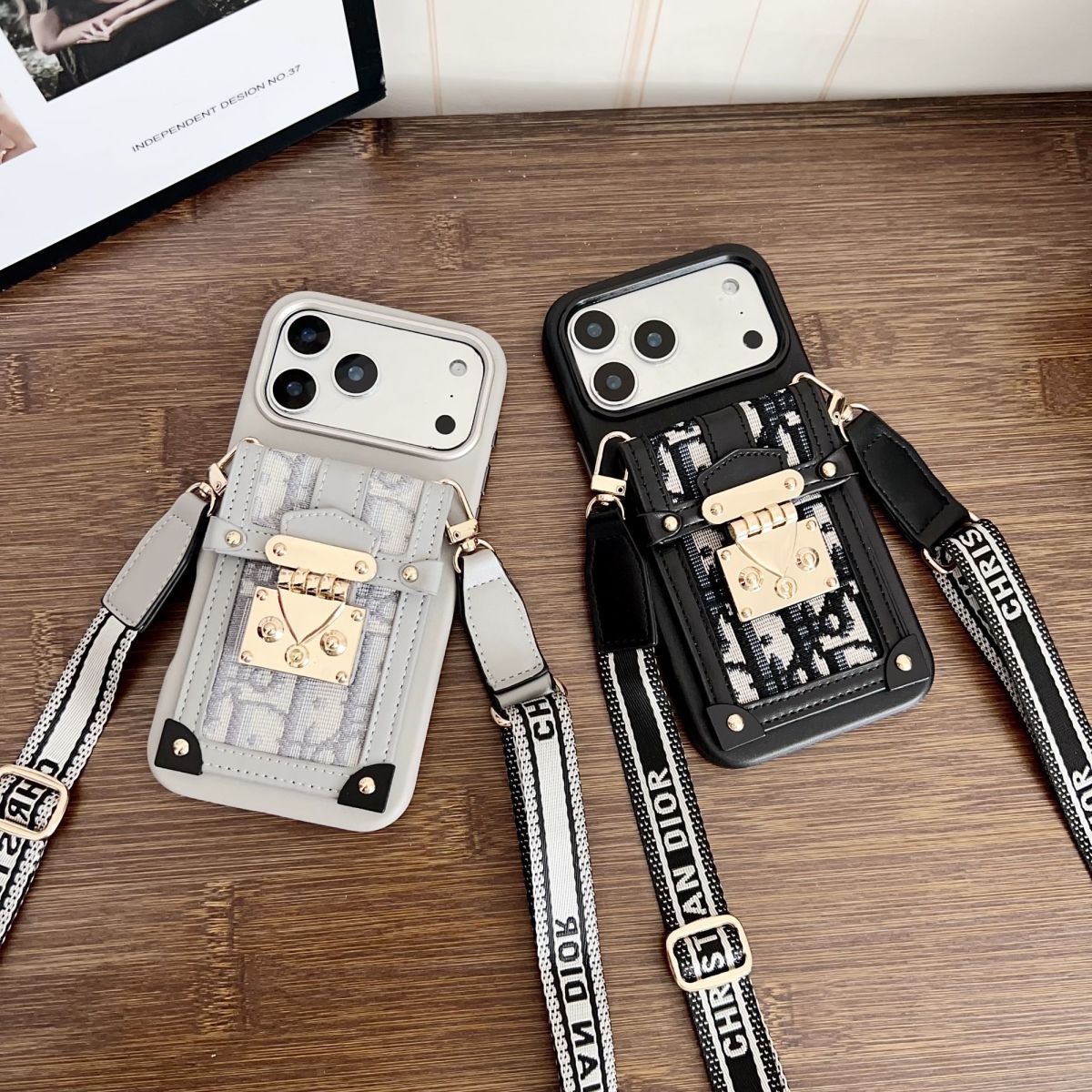 Pattern Back Cover with Chain Strap and Lock for iPhone