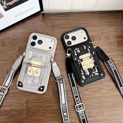 Pattern Back Cover with Chain Strap and Lock for iPhone