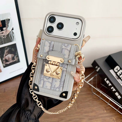 Pattern Back Cover with Chain Strap and Lock for iPhone