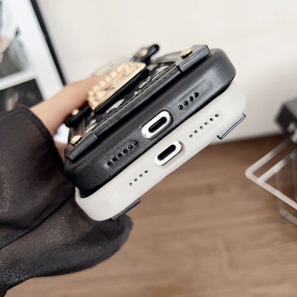 Pattern Back Cover with Chain Strap and Lock for iPhone