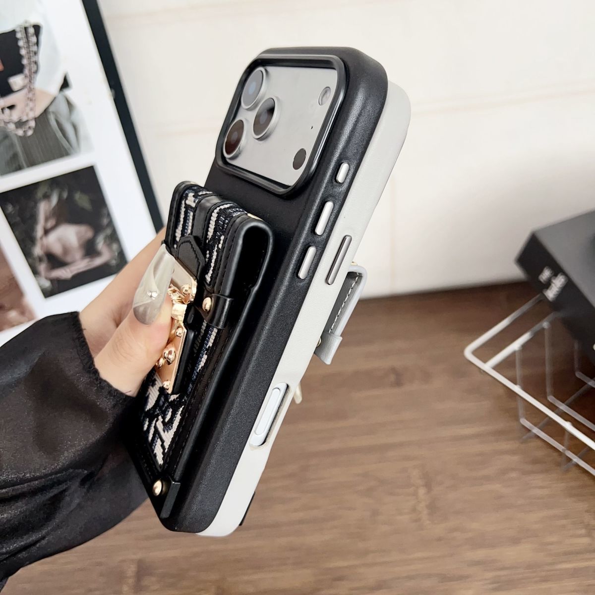 Pattern Back Cover with Chain Strap and Lock for iPhone